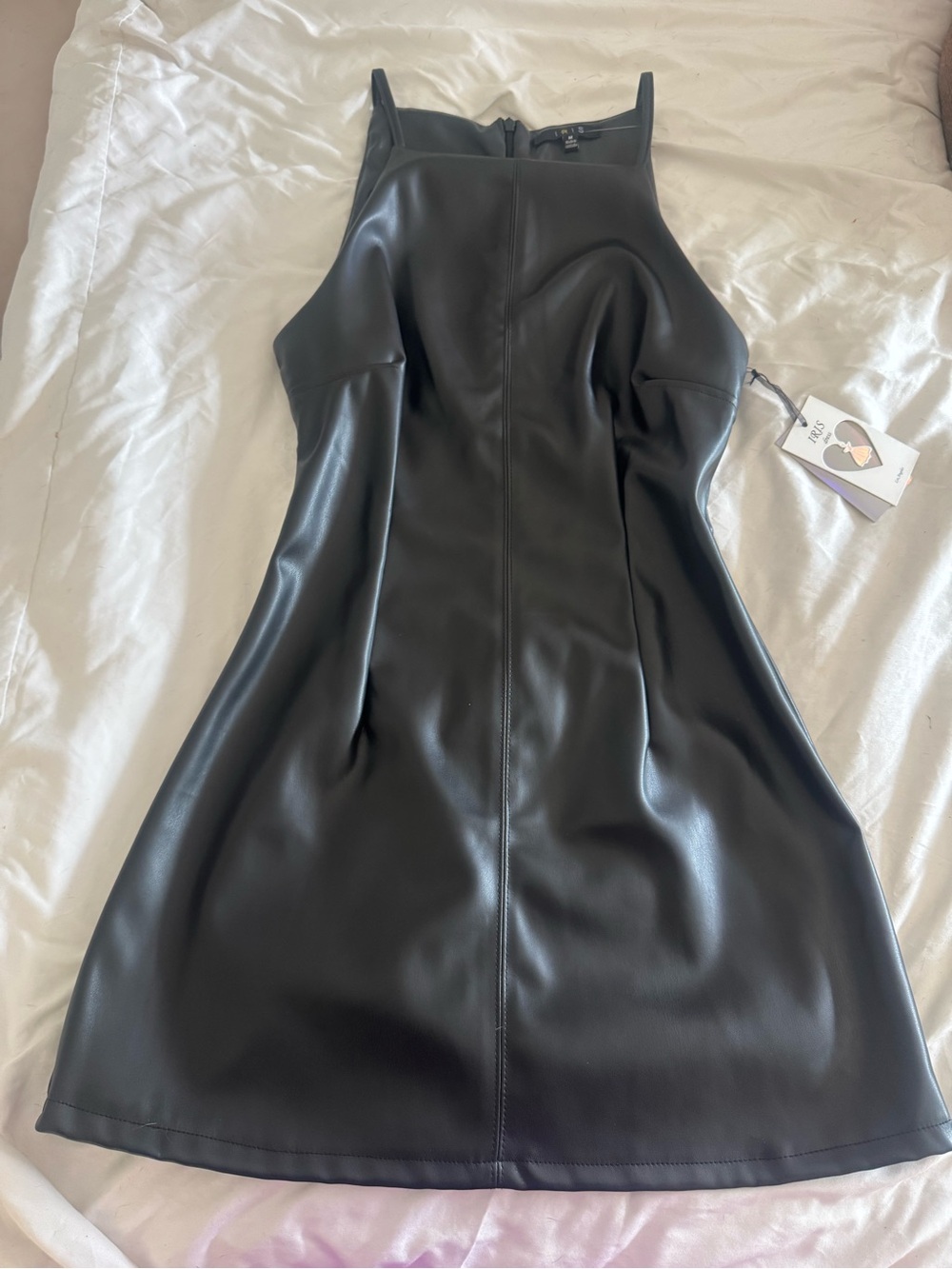 iris Black Faux Leather Mini Dress
